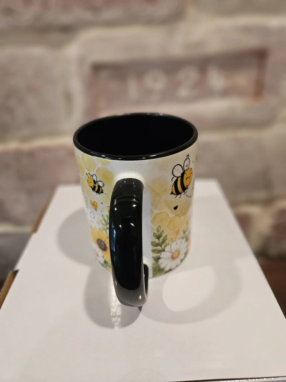 Hand Crafted Don't Worry Bee Happy Mug - Yellow, Black, White